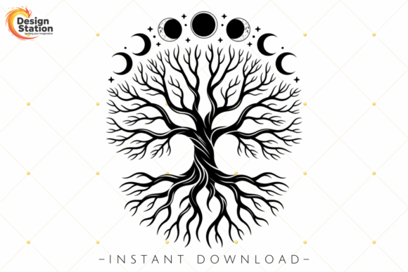 Download Mystical Celestial Tree Moon Phase PNG - Premium Resources