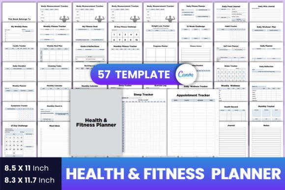 Download Health &amp; Fitness Planner Canva Interior - Fitness Collection