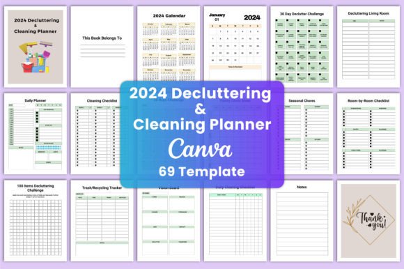 Download Decluttering &amp; Cleaning Planner Canva - Declutter Collection