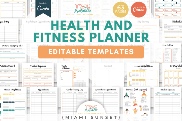 Download Health &amp; Fitness Planner Canva Templates - Fitness Collection
