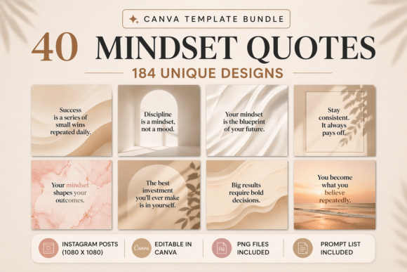 Download 40 Mindset Quotes Canva Template Bundle - Template Collection
