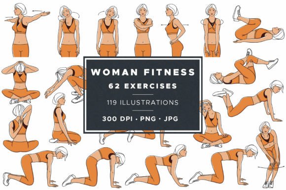 Download Woman Fitness Exercises Illustrations - Fitness Collection