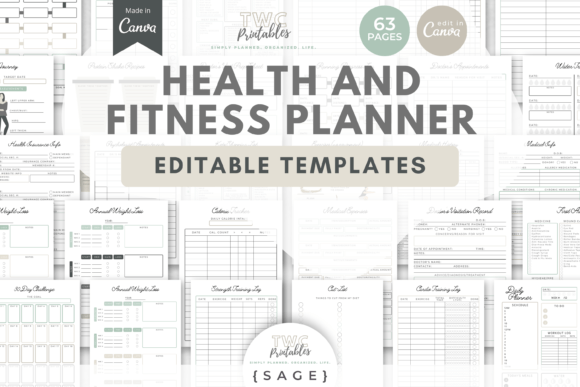 Download Health &amp; Fitness Planner Canva Templates - Fitness Collection