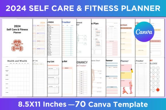 Download 2024 Self Care &amp; Fitness Planner Canva - Fitness Collection