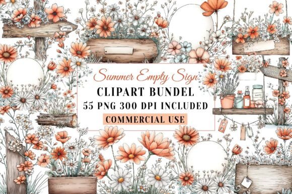 Download Summer Empty Sign &amp; Wildflowers Clipart - Premium Resources