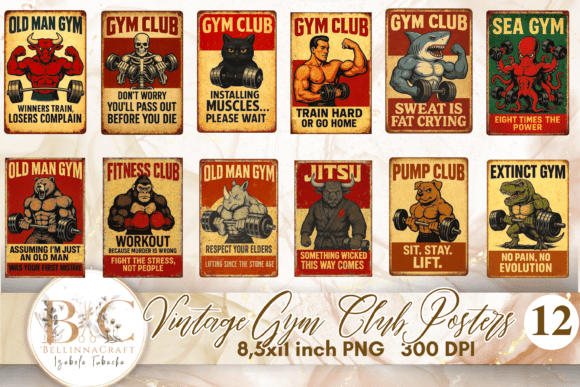 Download Vintage Gym Club Posters Bundle PNG - Premium Resources