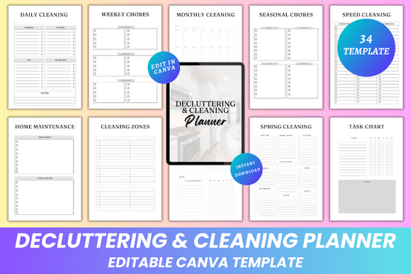 Download Decluttering &amp; Cleaning Planner Canva - Declutter Collection