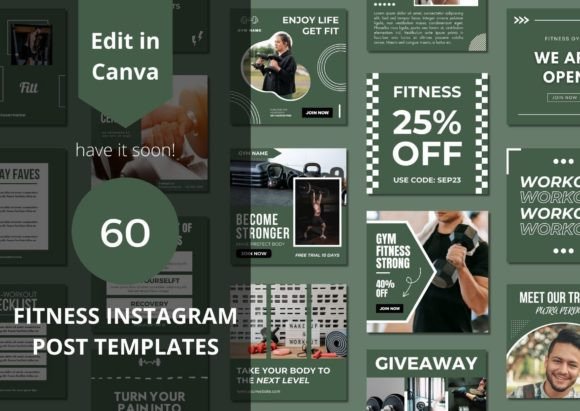 Download 60 Fitness Social Media Canva Templates - Fitness Collection